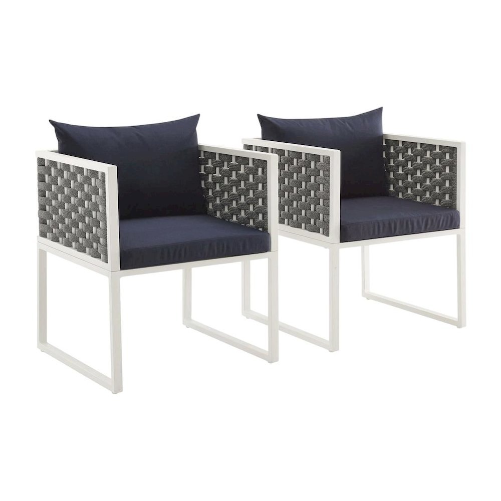 Aluminum Outdoor Patio Dining Armchair Set Of 2 With Cushioned Seating