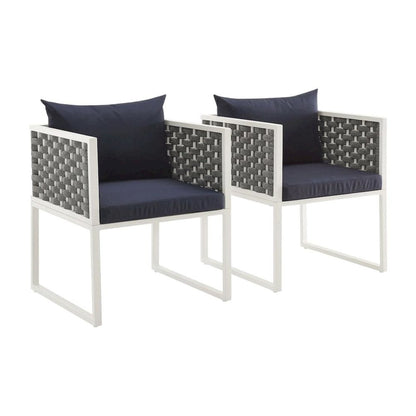 Aluminum Outdoor Patio Dining Armchair Set Of 2 With Cushioned Seating