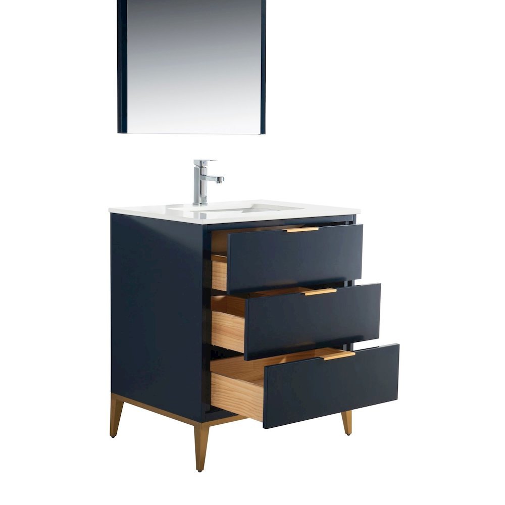 Divani 30'' Gloss Blue Vanity W/ Quartz Counter Top (Back Splash Free)