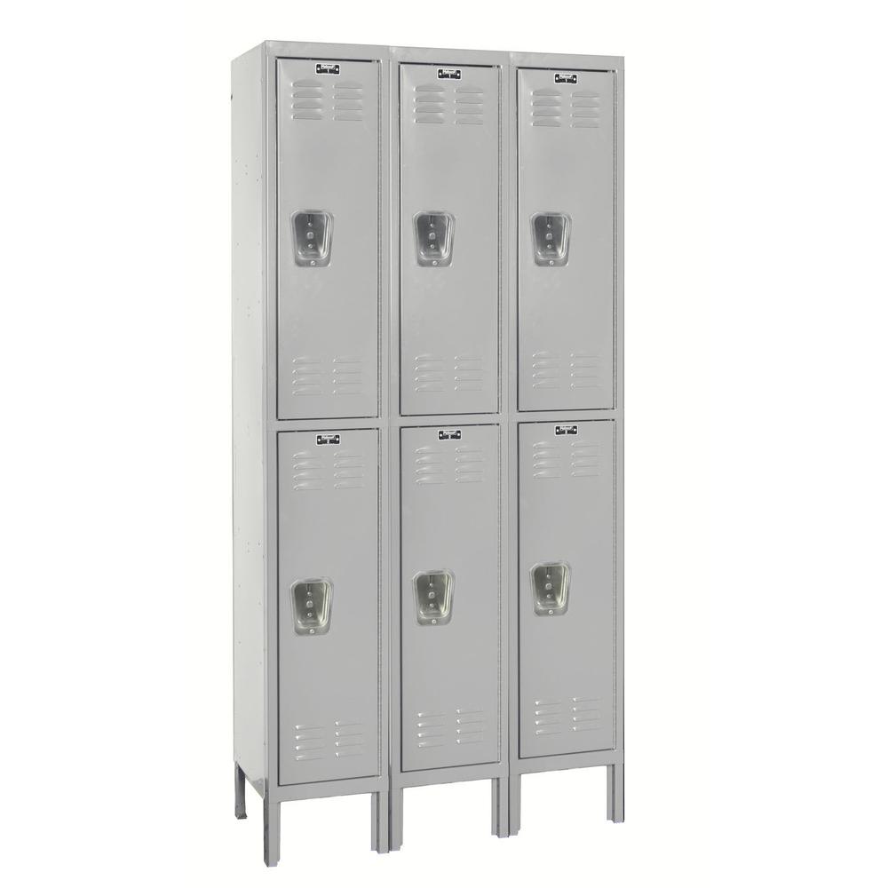 Hallowell Premium Locker, 711 Light Gray, Double Tier, 3-Wide, Assembled
