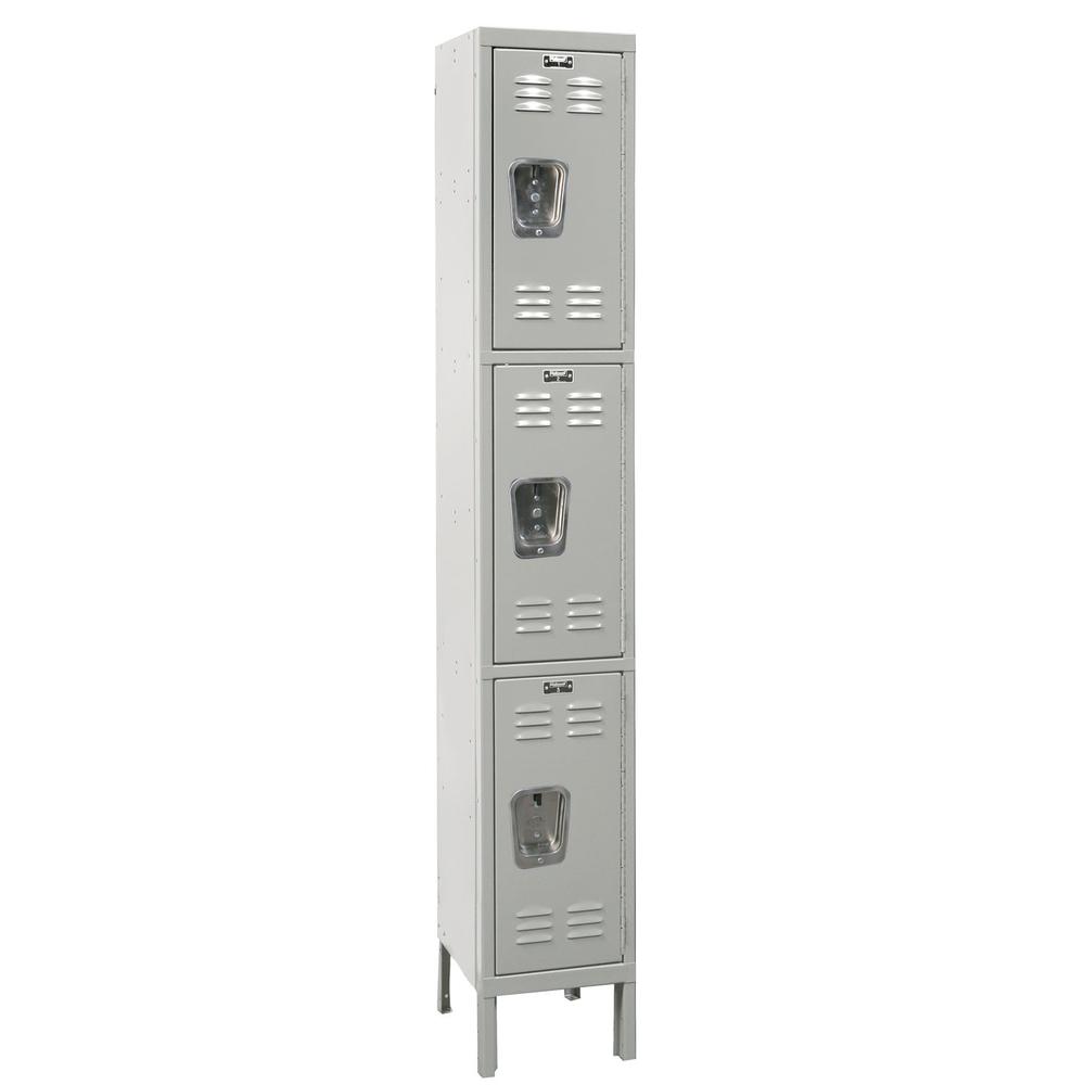 Hallowell Premium Locker, 711 Light Gray, Triple Tier, 1-Wide, Knock-Down