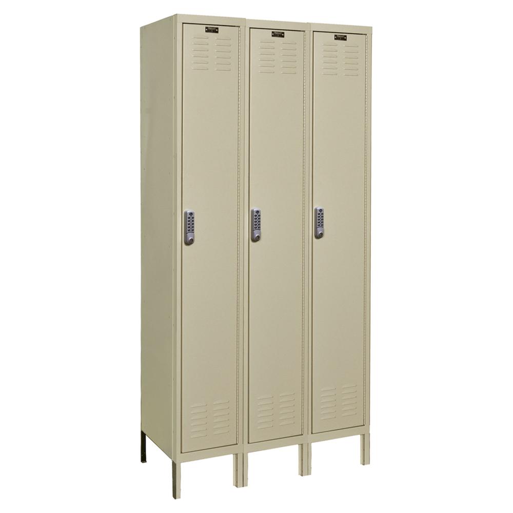 Hallowell DigiTech Electronic Locker, 729 Tan, Single Tier, 3-Wide, Knock-Down