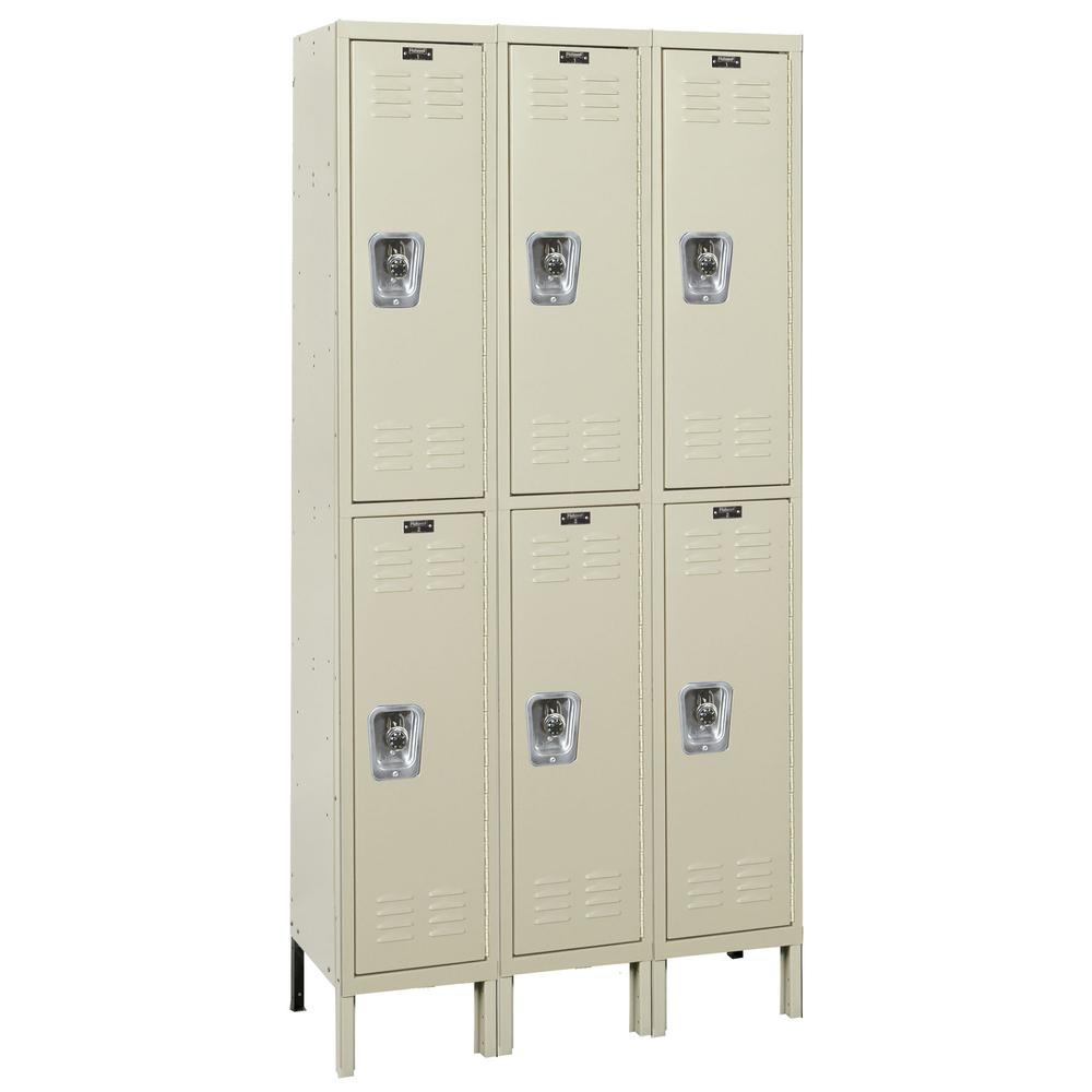 Hallowell ReadyBuilt Locker, 729 Tan, Double Tier, 3-Wide, Assembled