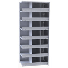 Hallowell Hi-Tech Metal Bin Shelving 36"W x 18"D x 87"H 725 Dark Gray  Starter Unit (21) 12"W x 12"H Bins With 3" Bin Fronts