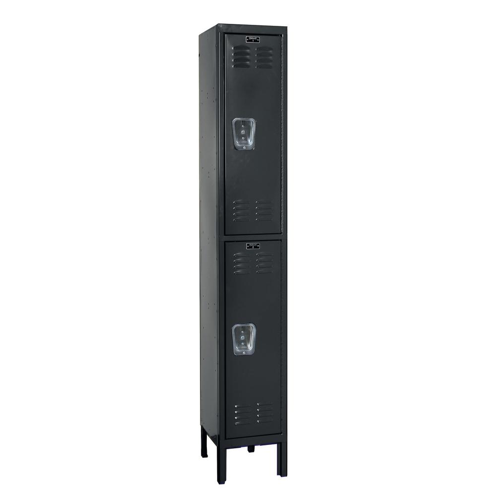 Hallowell Premium Locker, 708 Black, Double Tier, 1-Wide, Knock-Down