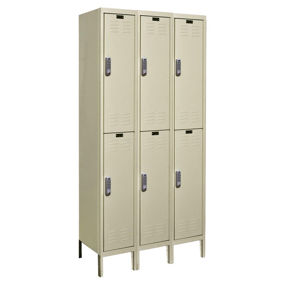 Hallowell DigiTech Electronic Locker, 729 Tan, Double Tier, 3-Wide, Knock-Down