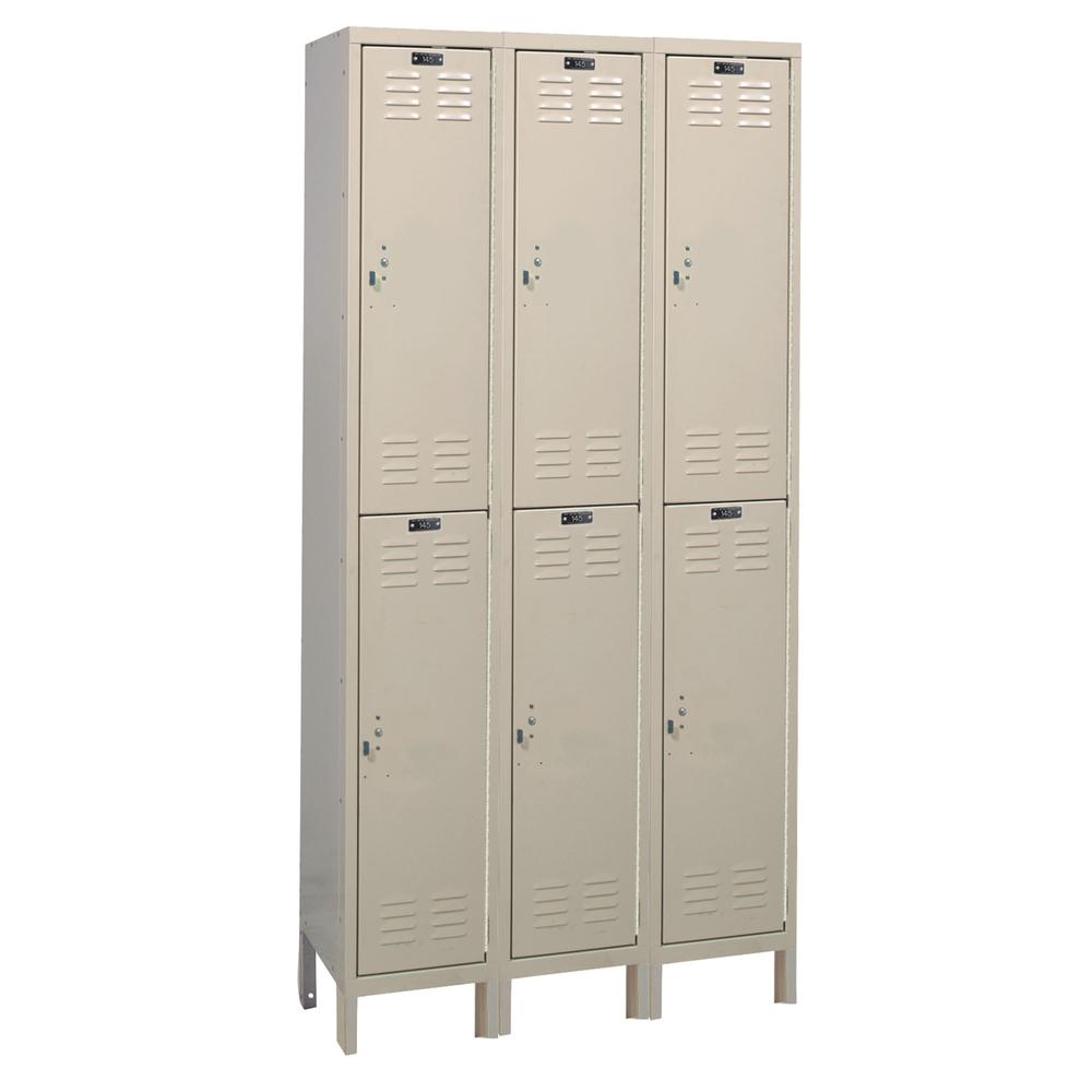 Hallowell Value Max Locker, 729 Tan, Double Tier, 3-Wide, Knock-Down