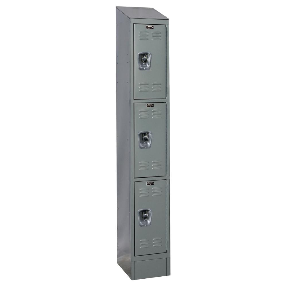 Hallowell ReadyBuilt II Locker, 725 Dark Gray, Triple Tier, 1-Wide, Assembled