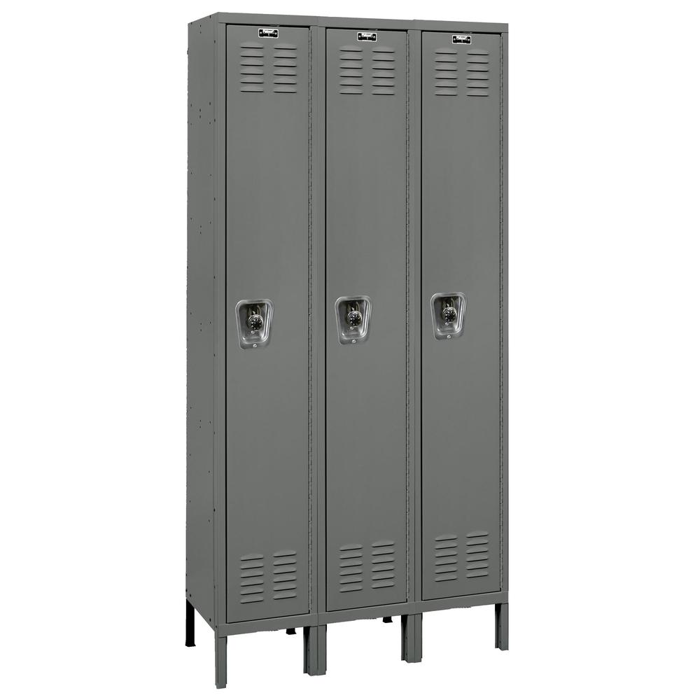 Hallowell ReadyBuilt Locker, 725 Dark Gray, Single Tier, 3-Wide, Assembled
