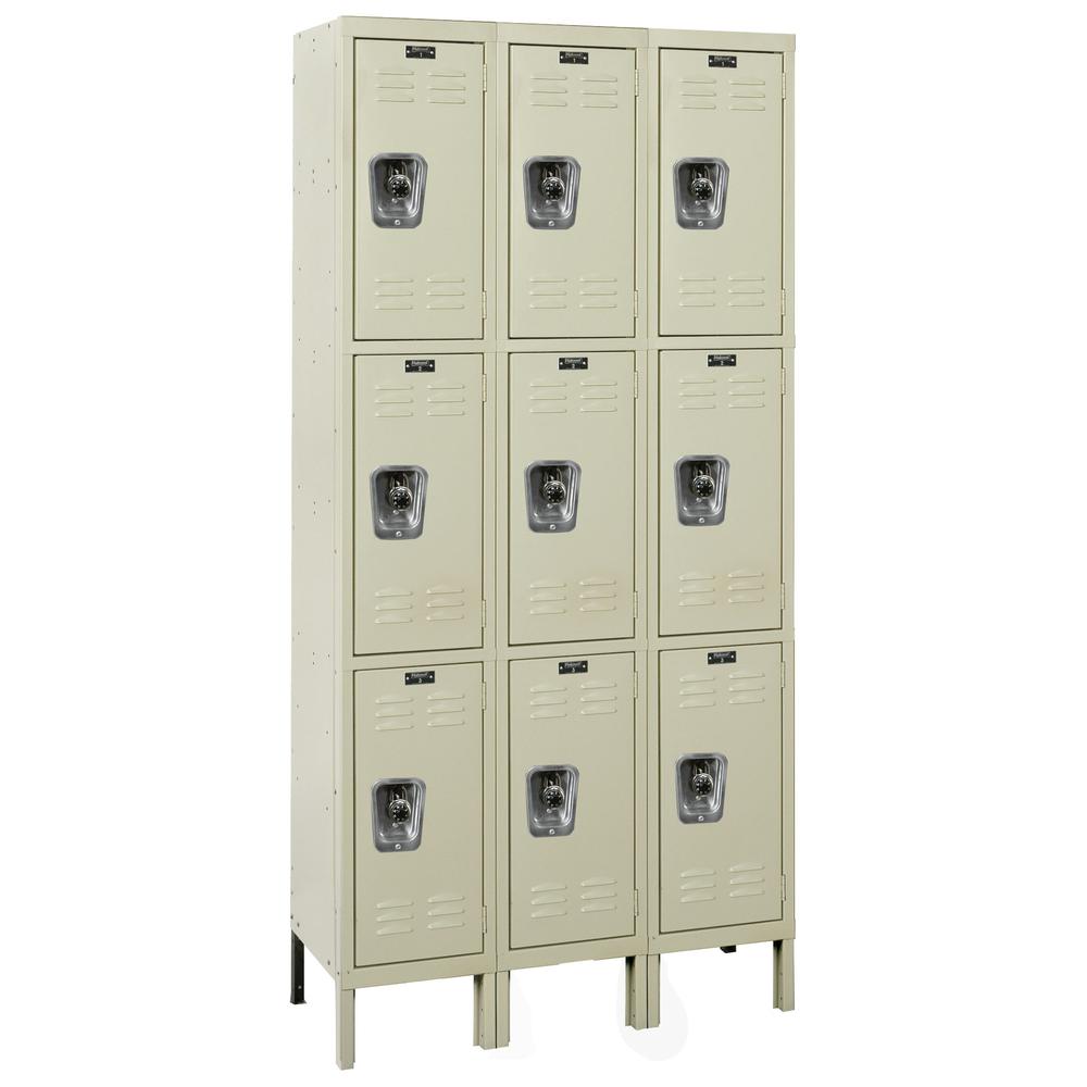 Hallowell ReadyBuilt Locker, 729 Tan, Triple Tier, 3-Wide, Assembled