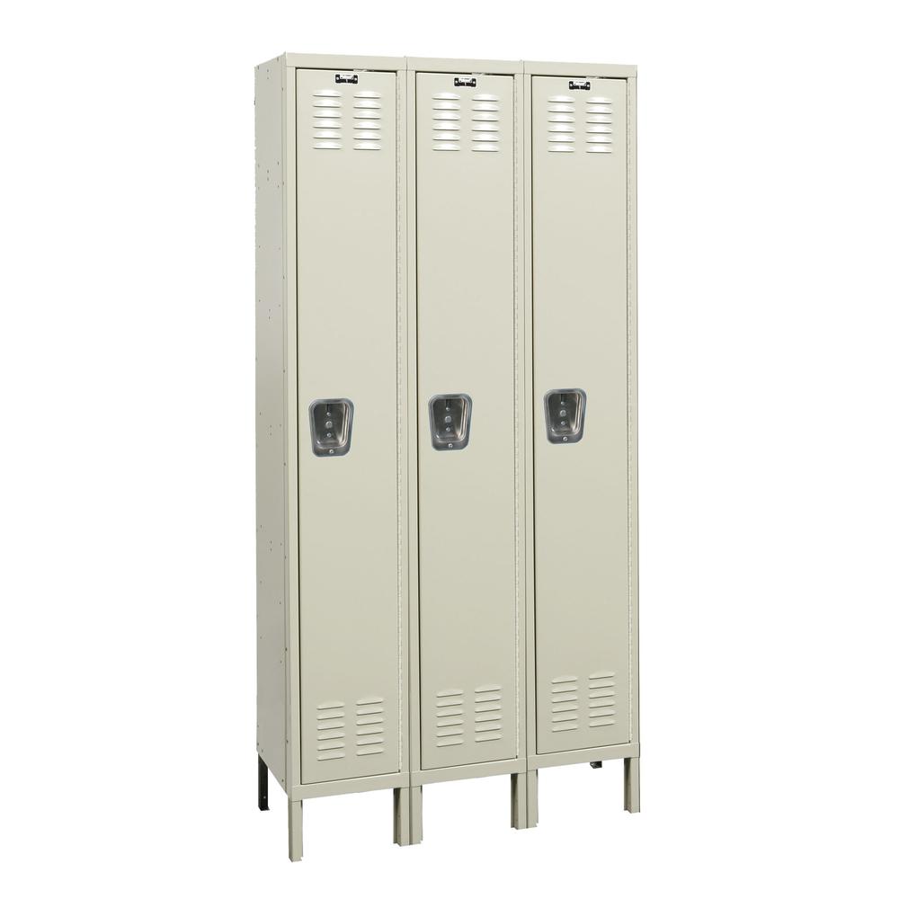Hallowell Galvanite Locker, 729 Tan, Single Tier, 3-Wide, Assembled