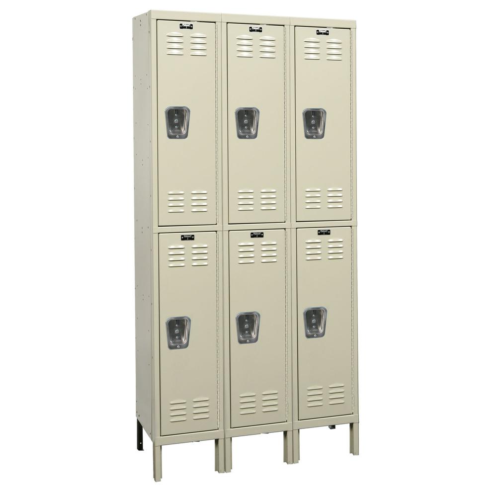 Hallowell Premium Locker, 729 Tan, Double Tier, 3-Wide, Knock-Down