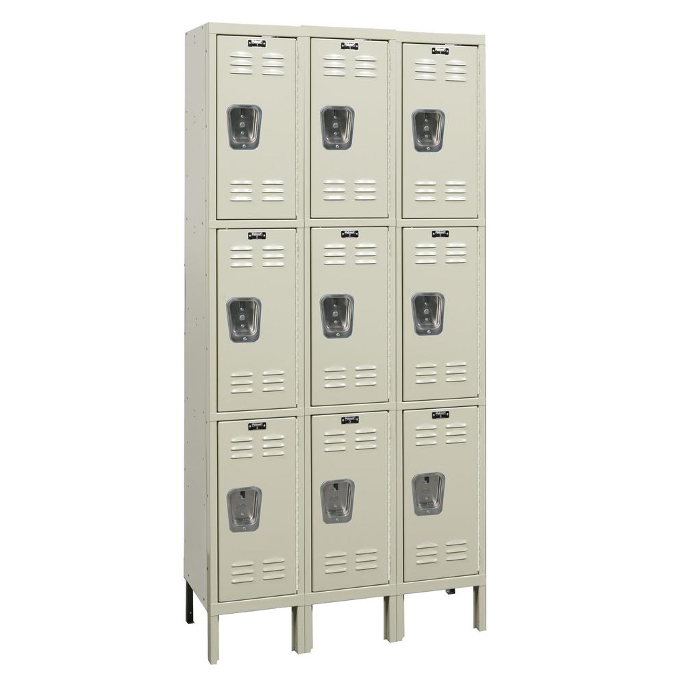 Hallowell Galvanite Locker, 729 Tan, Triple Tier, 3-Wide, Assembled