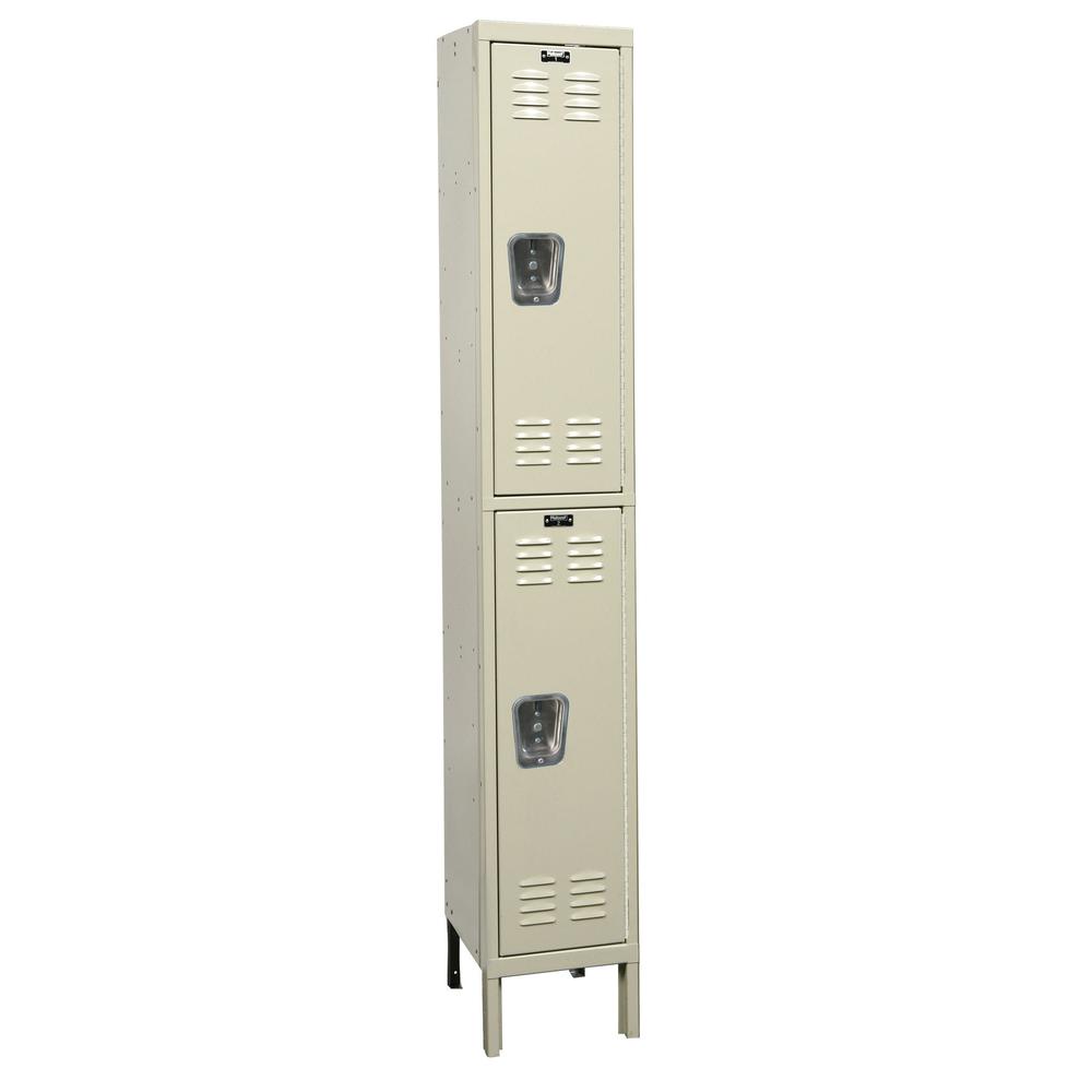 Hallowell Galvanite Locker, 729 Tan, Double Tier, 1-Wide, Assembled