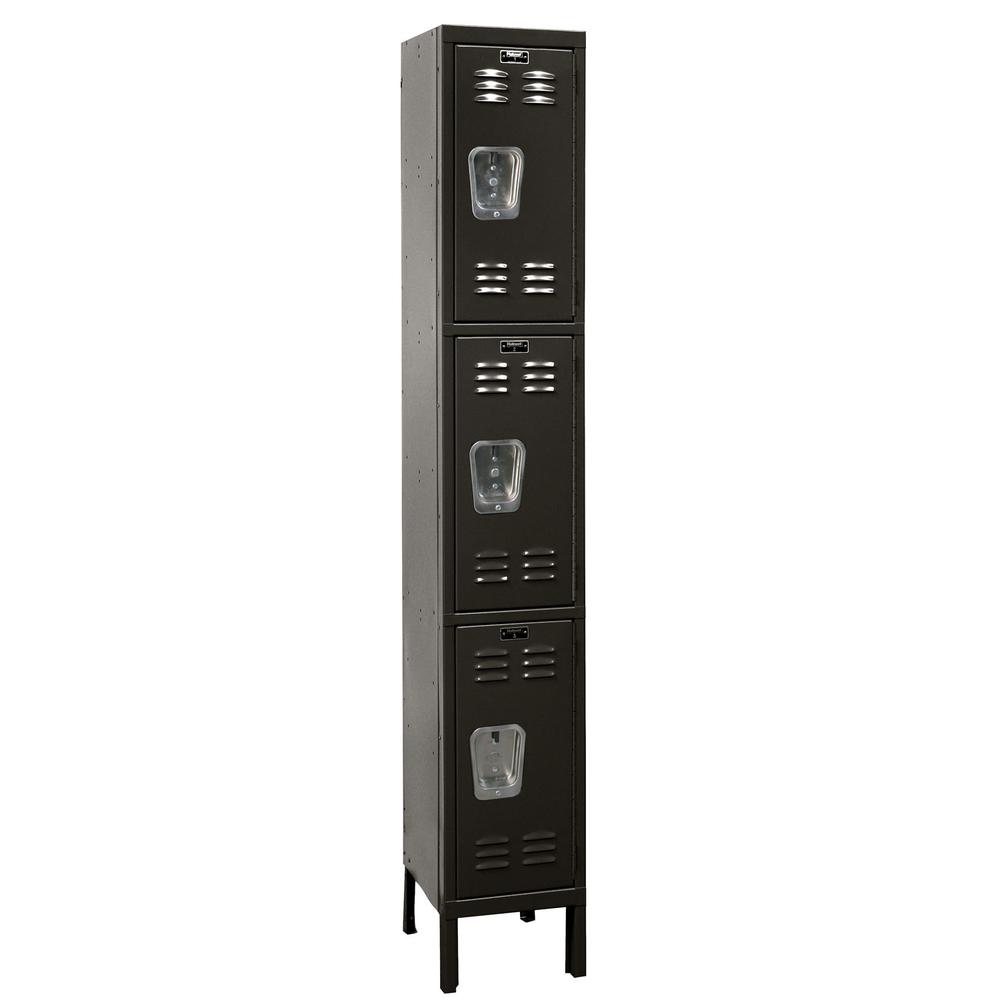 Hallowell Premium Locker, 708 Black, Triple Tier, 1-Wide, Assembled