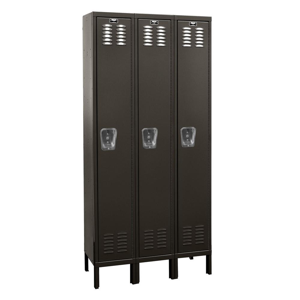 Hallowell Premium Locker, 708 Black, Single Tier, 3-Wide, Assembled