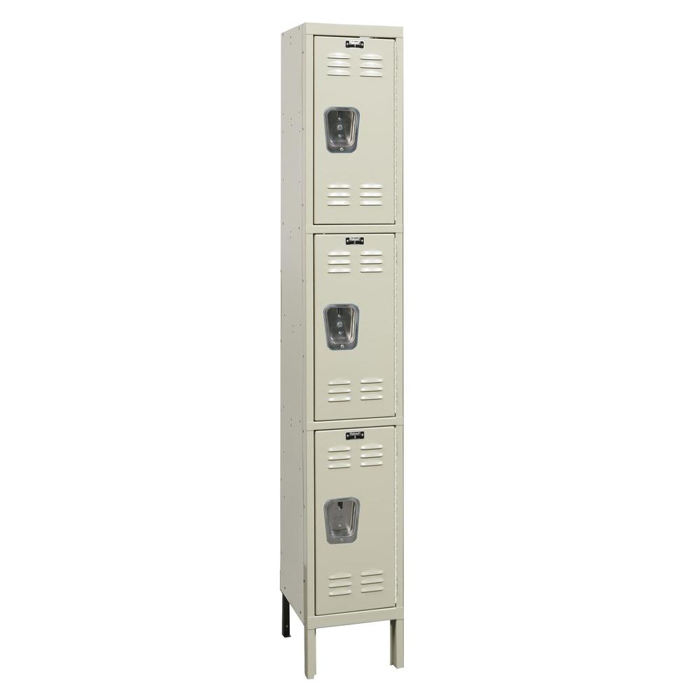 Hallowell Galvanite Locker, 729 Tan, Triple Tier, 1-Wide, Assembled
