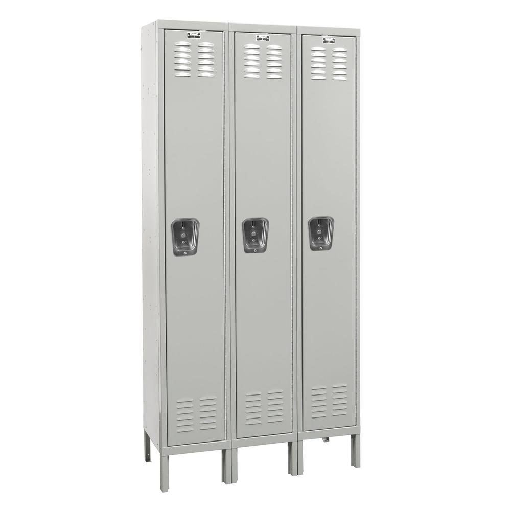 Hallowell Premium Locker, 711 Light Gray, Single Tier, 3-Wide, Assembled