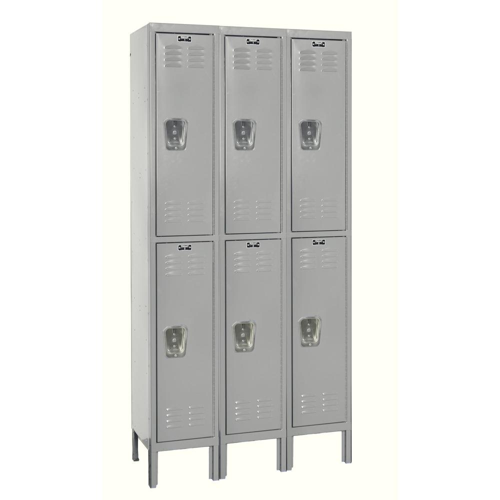 Hallowell Premium Locker, 711 Light Gray, Double Tier, 3-Wide, Knock-Down