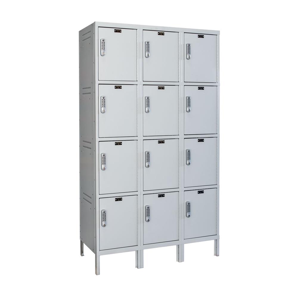 Hallowell Laptop/Backpack Locker, 711 Light Gray, 4-Tier, 3-Wide, Assembled