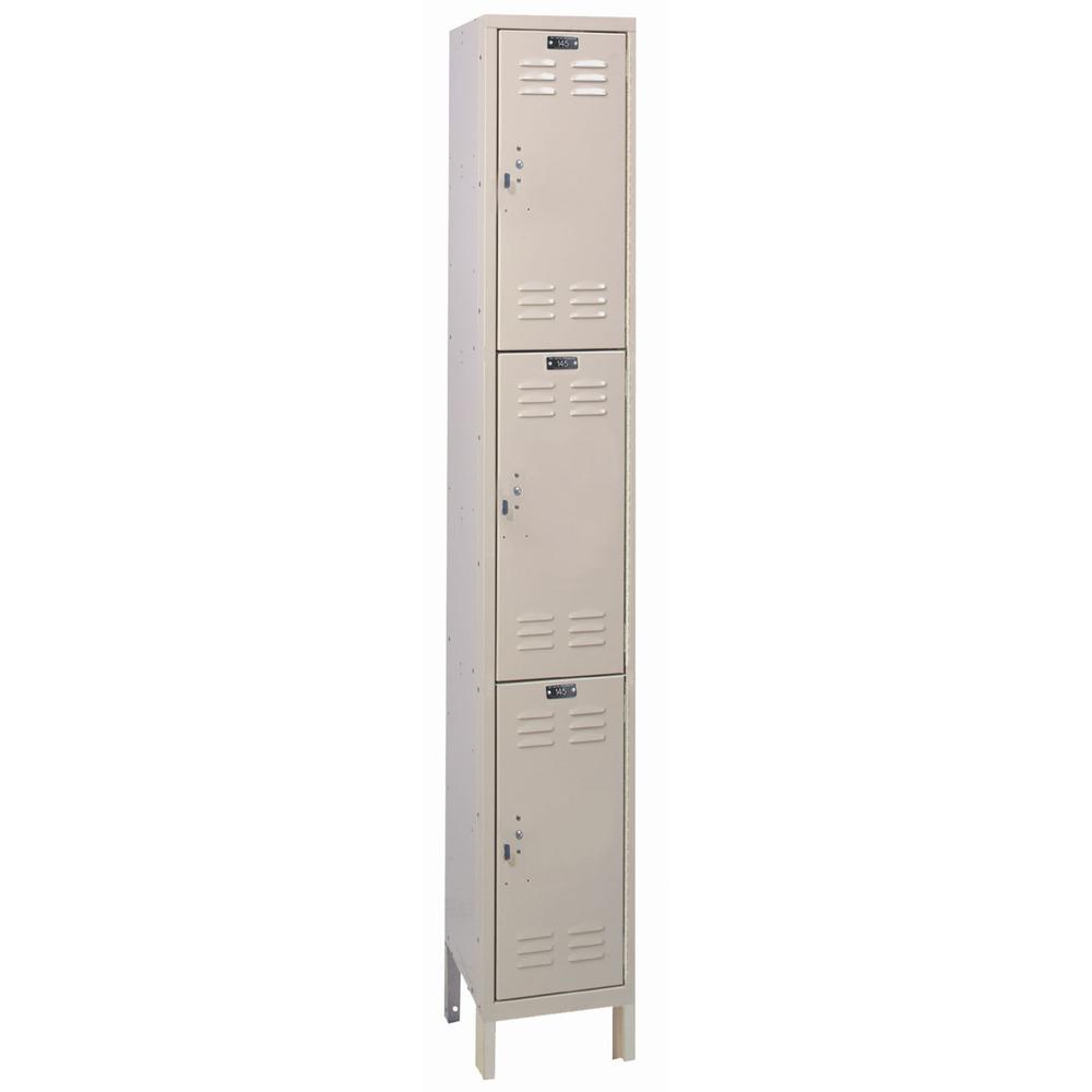 Hallowell Value Max Locker, 729 Tan, Triple Tier, 1-Wide, Assembled