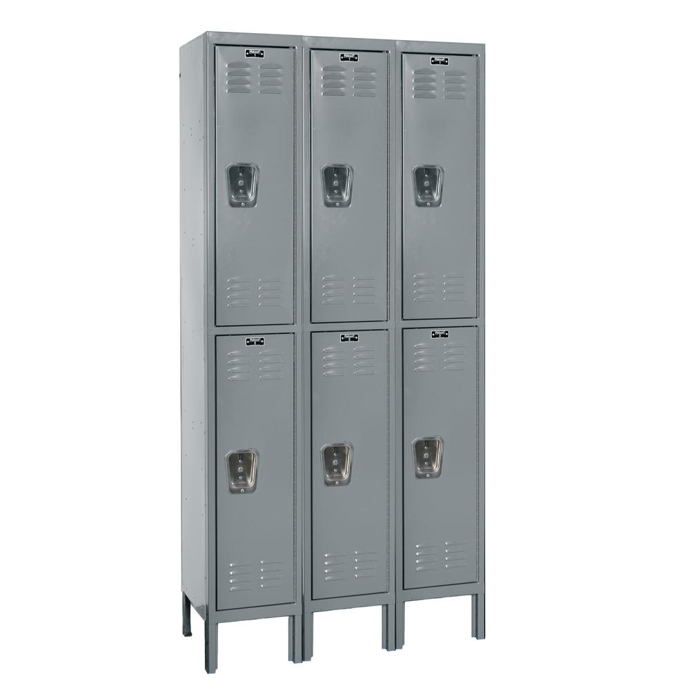 Hallowell Premium Locker, 725 Dark Gray, Double Tier, 3-Wide, Knock-Down