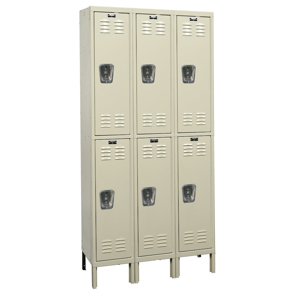 Hallowell Premium Locker, 729 Tan, Double Tier, 3-Wide, Knock-Down