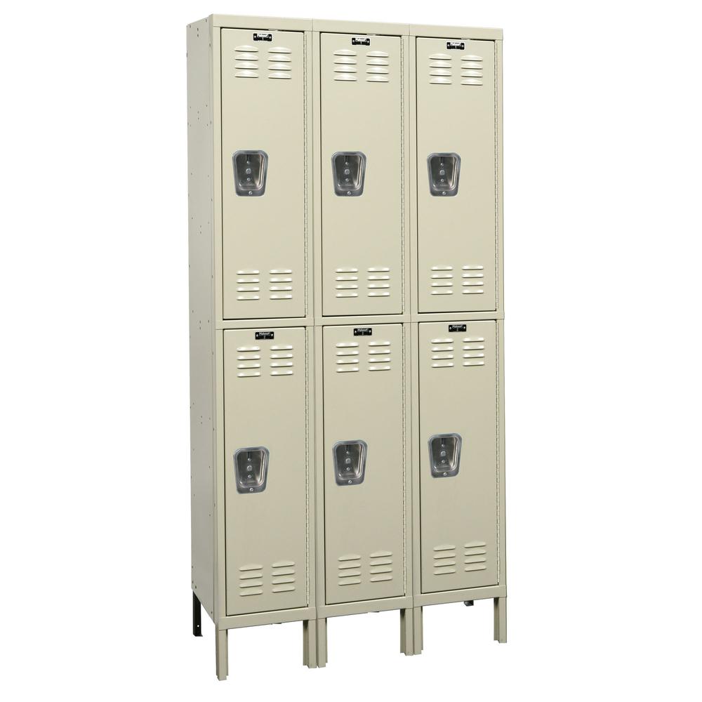 Hallowell Galvanite Locker, 729 Tan, Double Tier, 3-Wide, Knock-Down