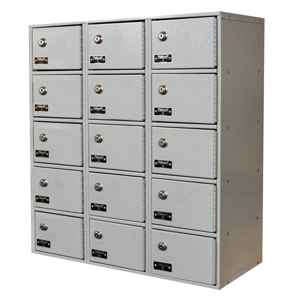 Hallowell Cell Phone/Tablet Locker, 711 Light Gray, 5-Tier, 3-Wide, Assembled