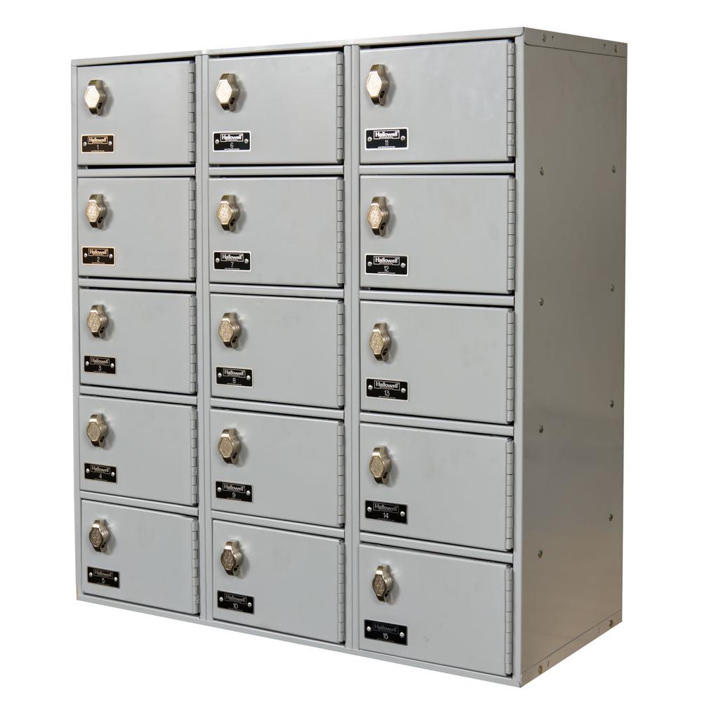 Hallowell Cell Phone/Tablet Locker, 711 Light Gray, 5-Tier, 3-Wide, Assembled