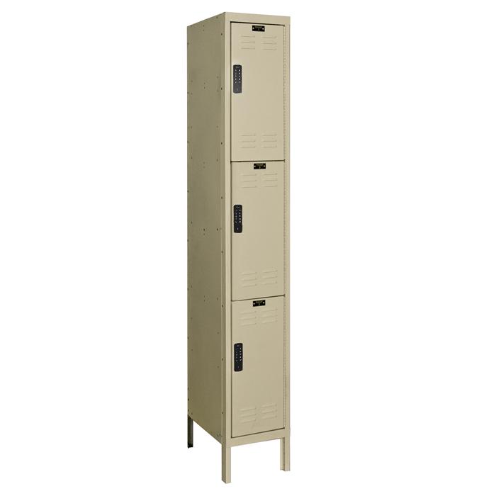 Hallowell DigiTech Electronic Locker, 729 Tan, Triple Tier, 1-Wide, Knock-Down