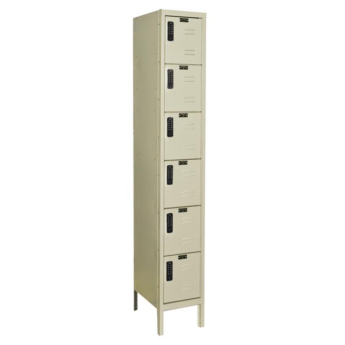Hallowell DigiTech Electronic Locker, 729 Tan, 6-Tier, 1-Wide, Knock-Down