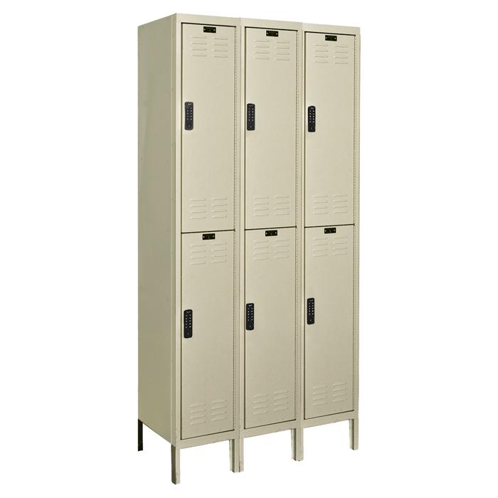 Hallowell DigiTech Electronic Locker, 729 Tan, Double Tier, 3-Wide, Knock-Down