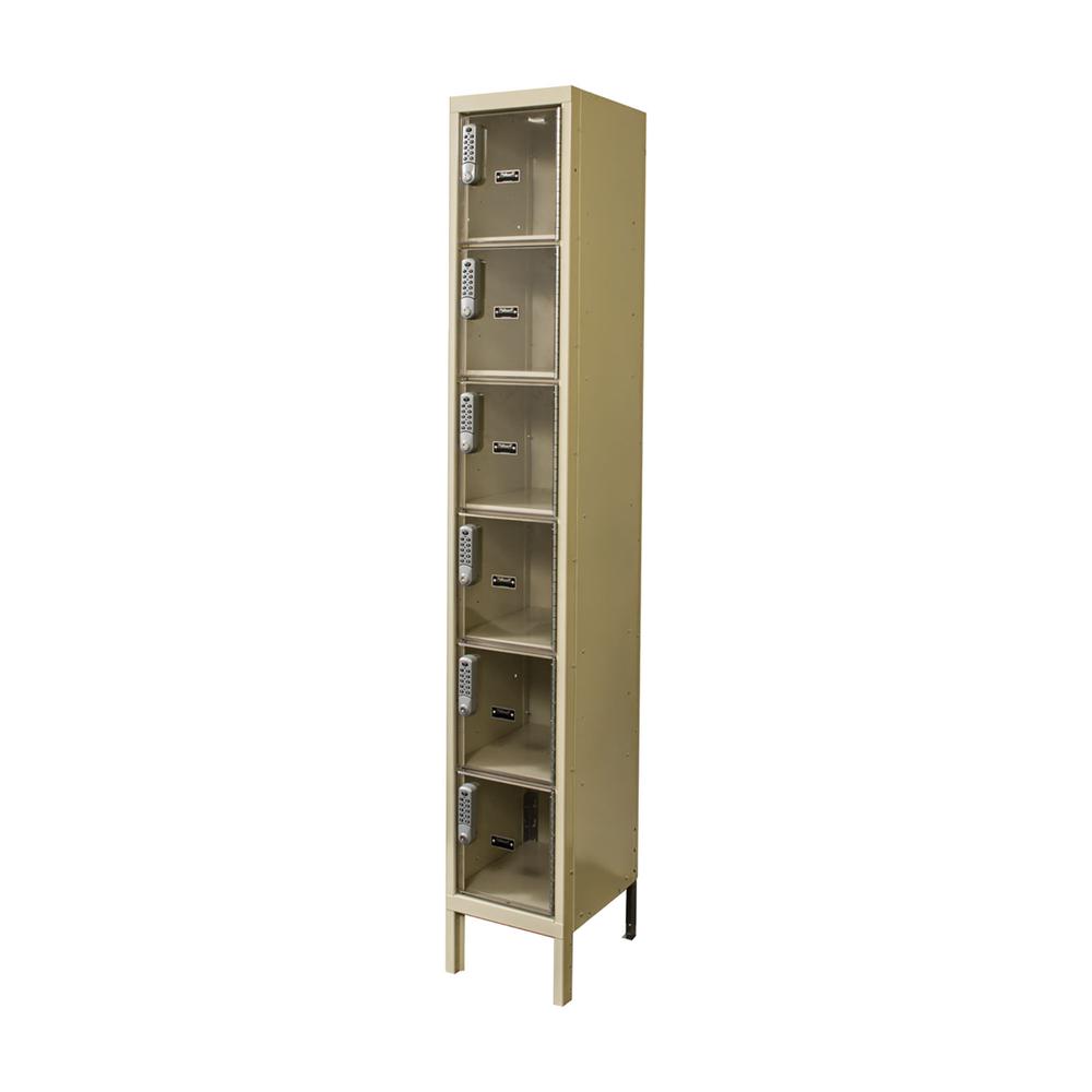 Hallowell DigiTech Safety-View Plus Locker, 729 Tan, 6-Tier, 1-Wide, Knock-Down