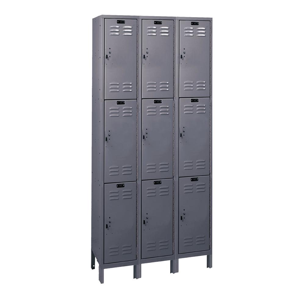 Hallowell Value Max Locker, 725 Dark Gray, Triple Tier, 3-Wide, Knock-Down