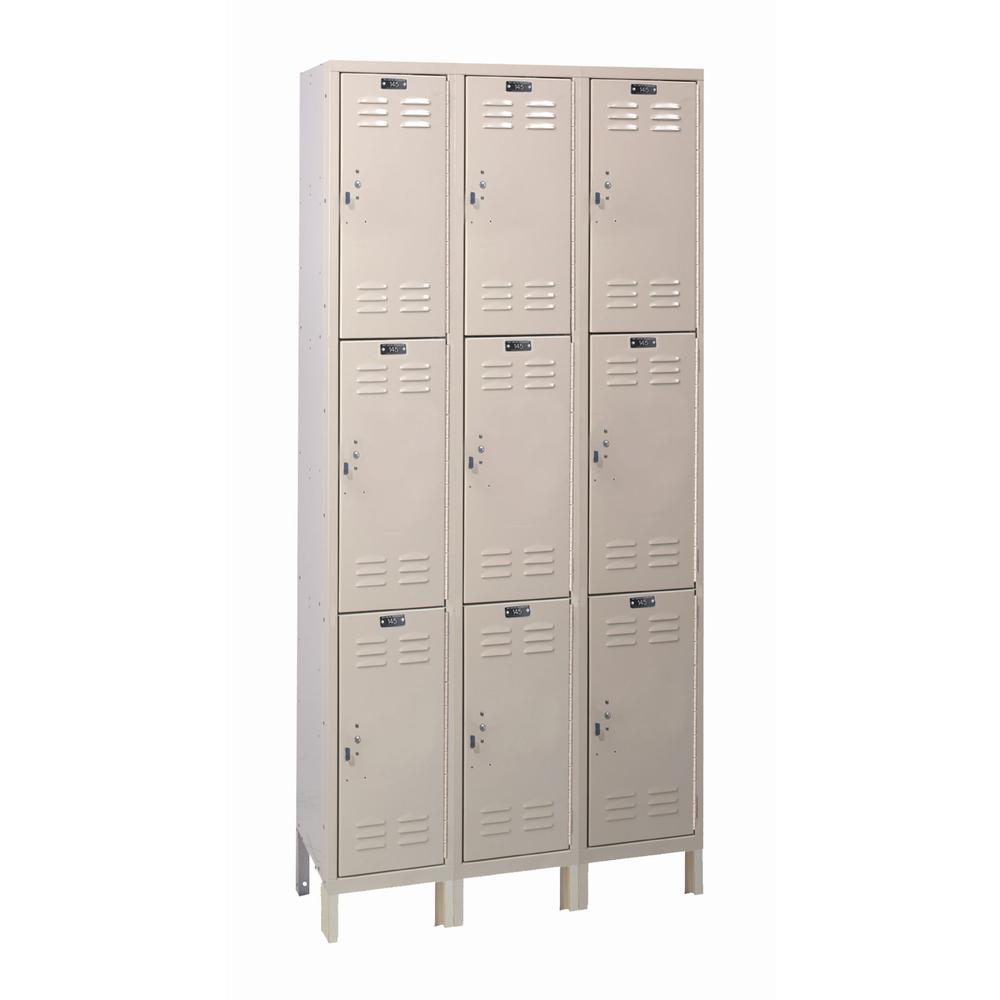 Hallowell Value Max Locker, 729 Tan, Triple Tier, 3-Wide, Knock-Down
