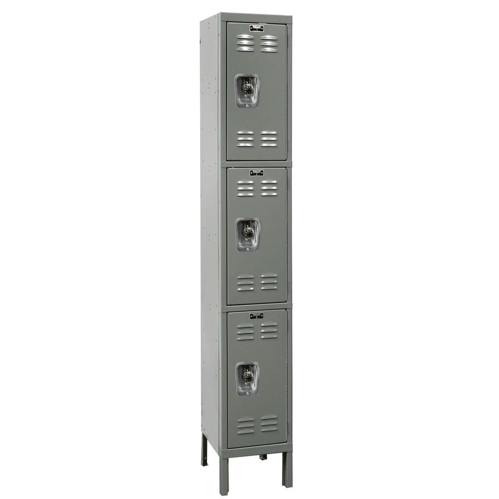 Hallowell ReadyBuilt Locker, 725 Dark Gray, Triple Tier, 1-Wide, Assembled