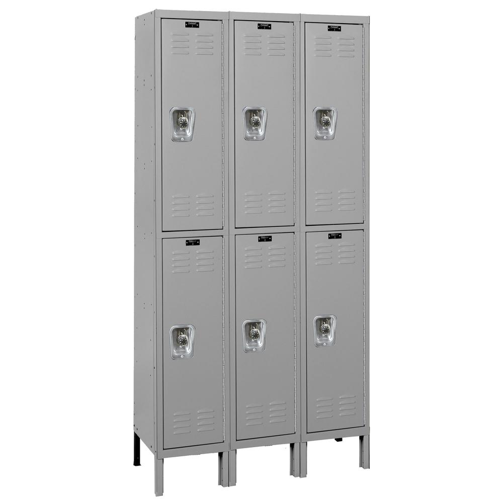Hallowell ReadyBuilt Locker, 725 Dark Gray, Double Tier, 3-Wide, Assembled