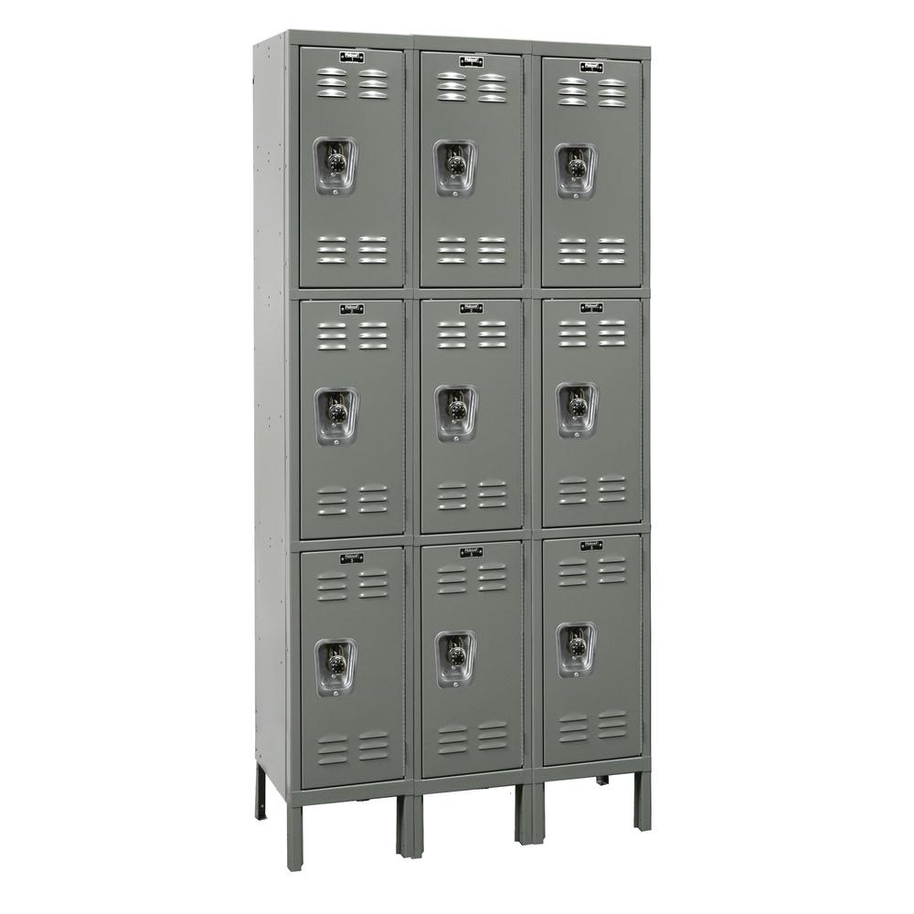 Hallowell ReadyBuilt Locker, 725 Dark Gray, Triple Tier, 3-Wide, Assembled