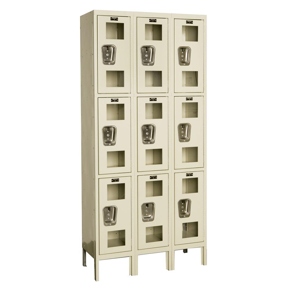 Hallowell Safety-View Locker, 729 Tan, Triple Tier, 3-Wide, Knock-Down