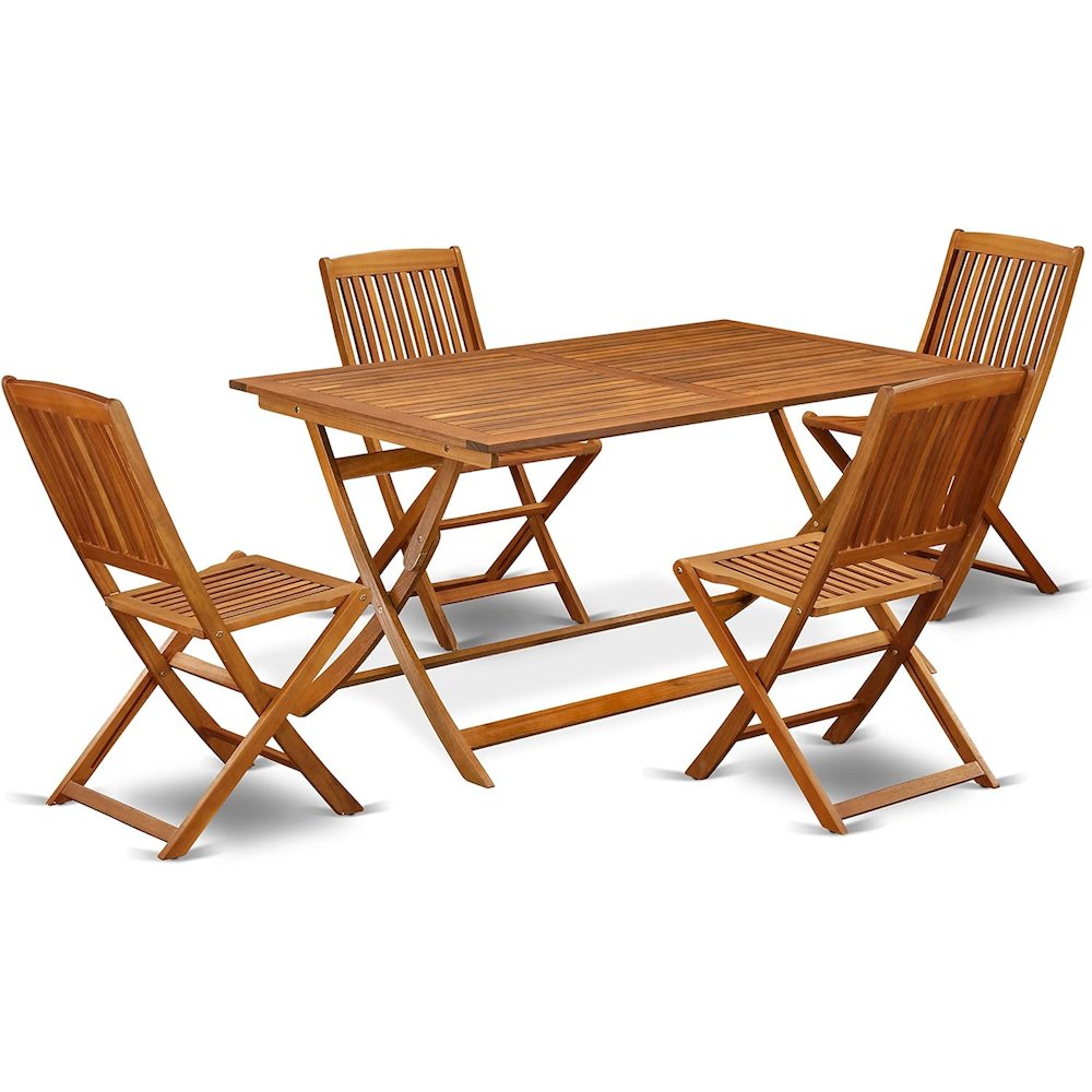 AECM5CWNA - 5 Piece Modern Garden Set - A Wonderful Modern Table with 4 Arm Less Patio Chairs- Natural Oil Finish
