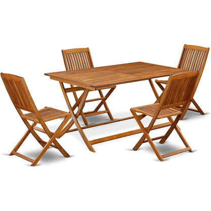 AECM5CWNA - 5 Piece Modern Garden Set - A Wonderful Modern Table with 4 Arm Less Patio Chairs- Natural Oil Finish
