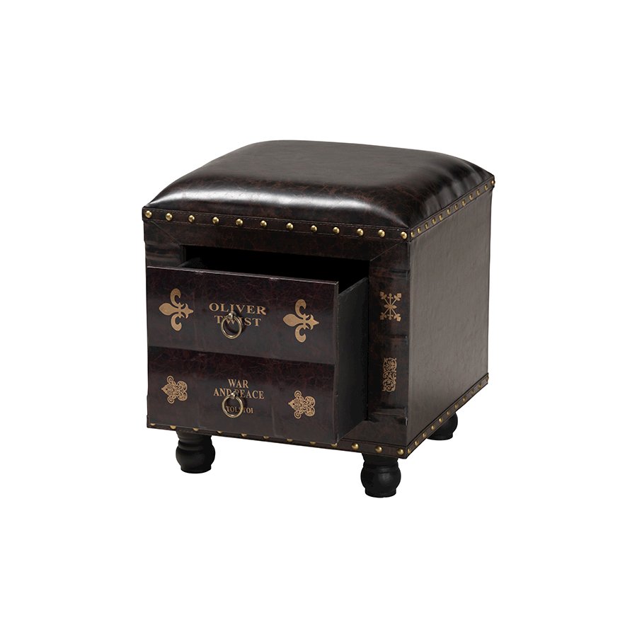 Leather Upholstered Wood Storage Ottoman