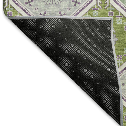 Premium Machine Washable Mayfield AMF1442 Green 8' x 8' Round Rug
