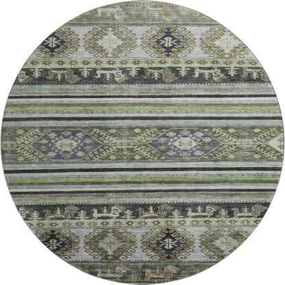 Premium Machine Washable Mayfield AMF1626 Green 8' x 8' Round Rug