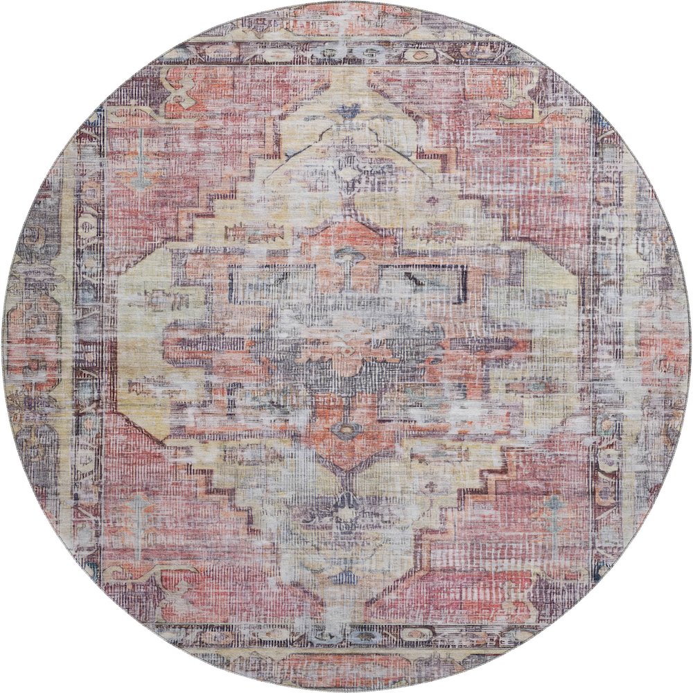 Premium Machine Washable Mayfield AMF1729 Orange 8' x 8' Round Rug