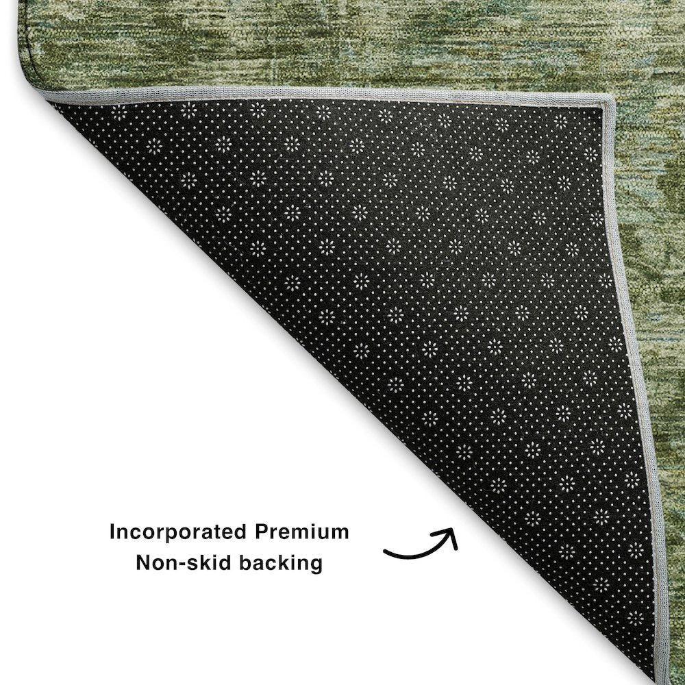 Premium Machine Washable Mayfield AMF1744 Green 8' x 8' Round Rug