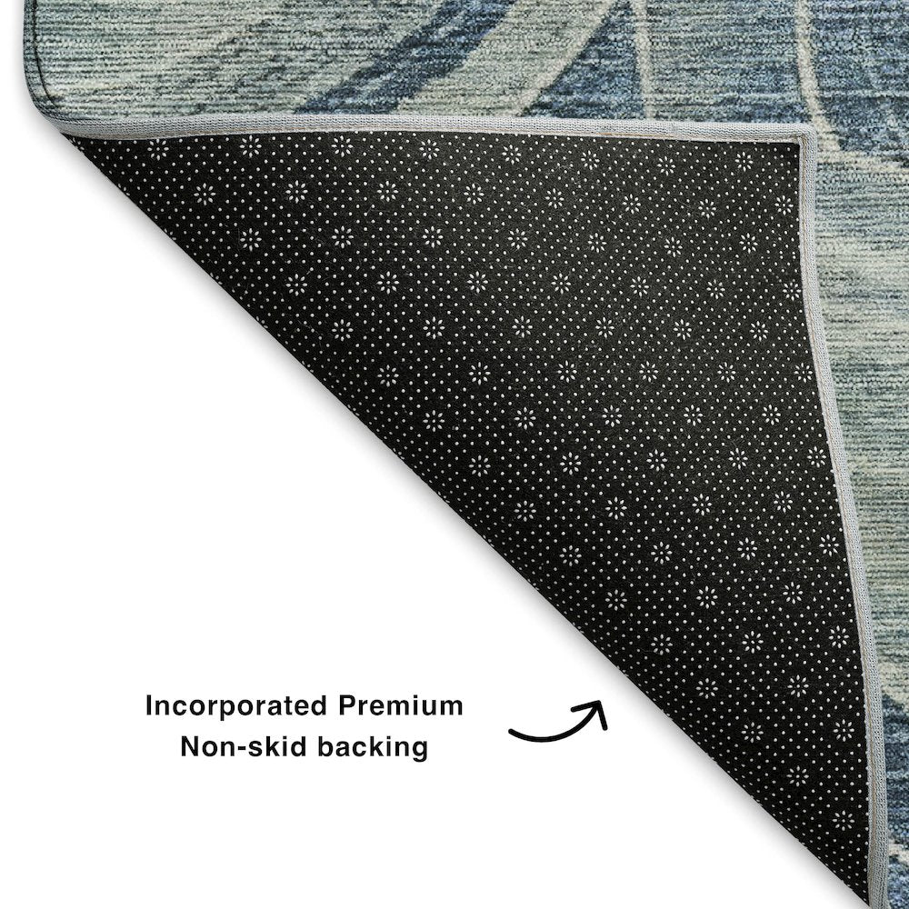 Premium Machine Washable Mayfield AMF1750 Blue 8' x 8' Round Rug