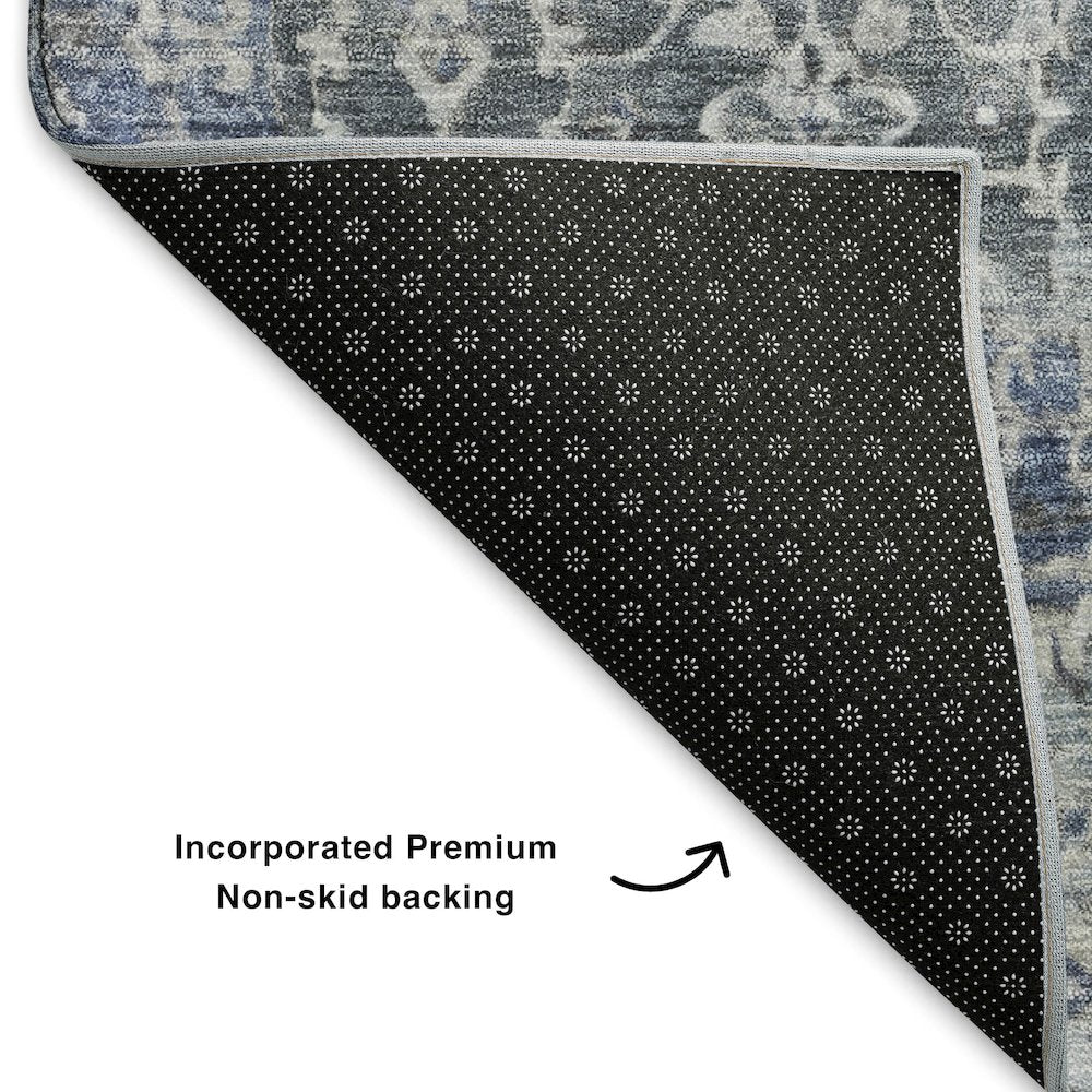 Premium Machine Washable Mayfield AMF1752 Blue 2'3" x 7'6" Runner Rug