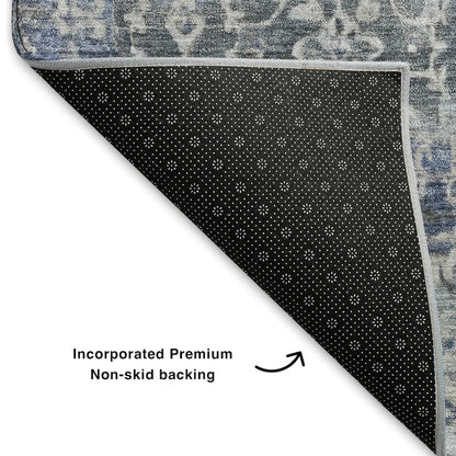 Premium Machine Washable Mayfield AMF1752 Blue 2'3" x 7'6" Runner Rug